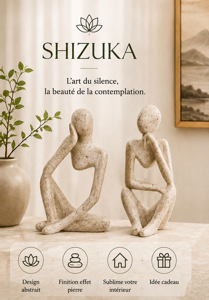 Sculptures abstraites Shizuka en résine effet pierre, duo de statues décoratives modernes pour une décoration zen et raffinée.