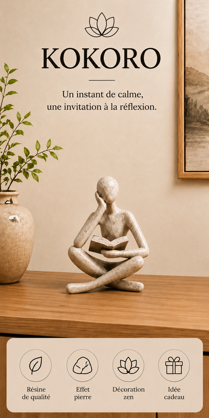 Statuette contemplative Kokoro en résine sable – 11,5 cm
