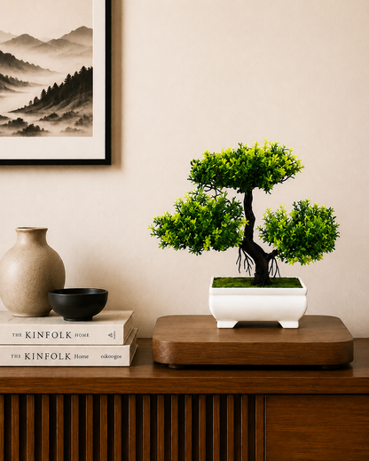Bonsaï artificiel Akira – Vert naturel – 20 × 18 cm