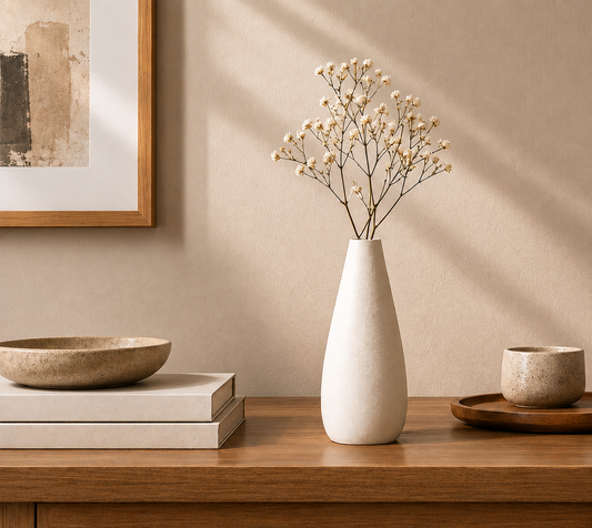 Vase Yūgen en céramique blanc cassé – 16 cm