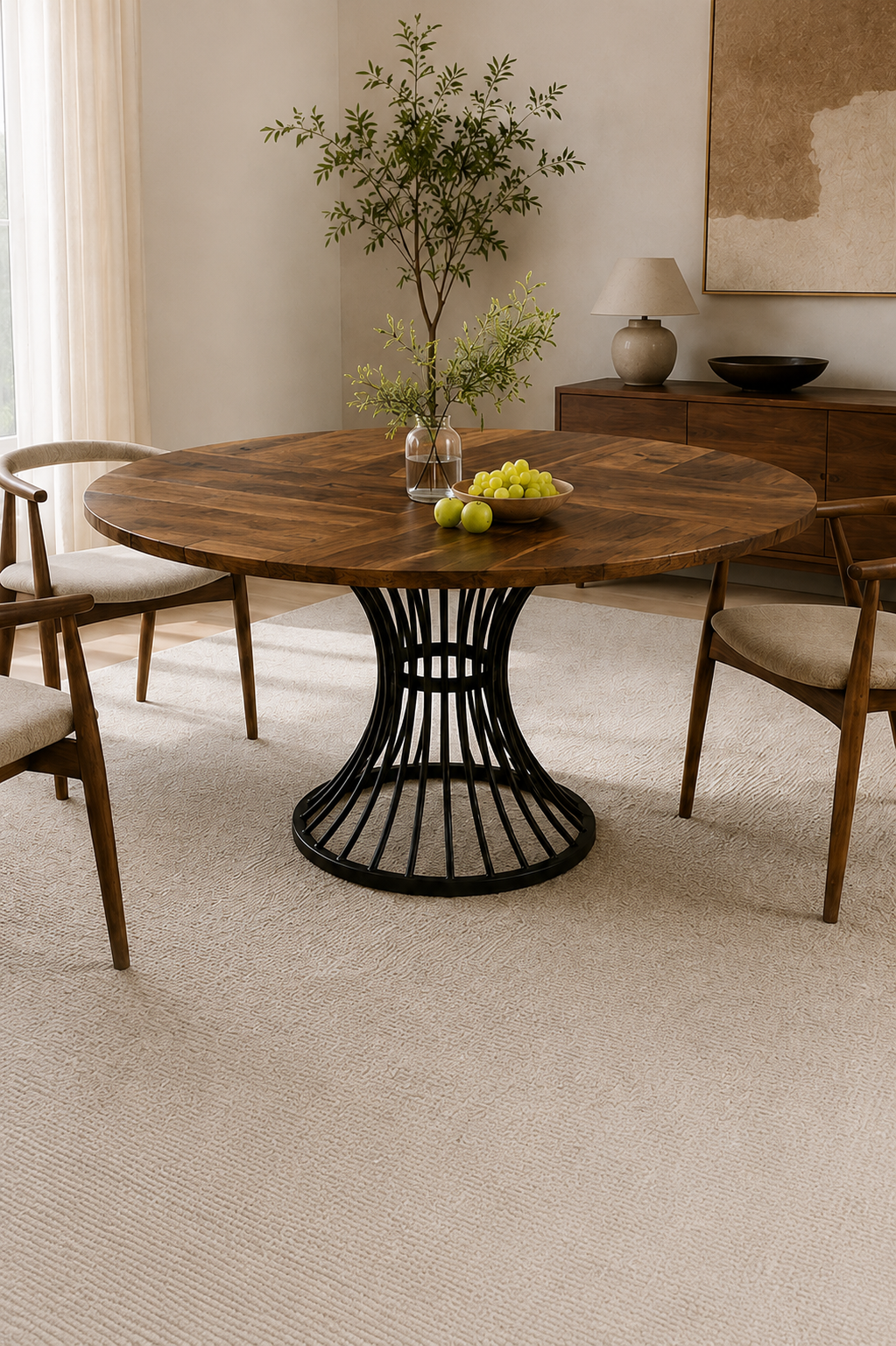 Table Ronde Akio – Effet Bois & Métal 120 cm