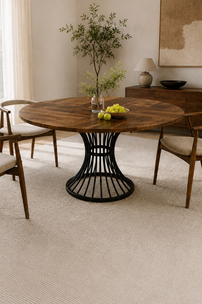 Table Ronde Akio – Effet Bois & Métal 120 cm