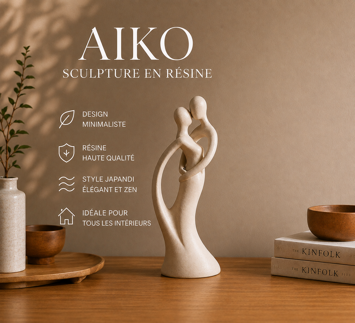 Sculpture Aiko en résine beige – 16 cm