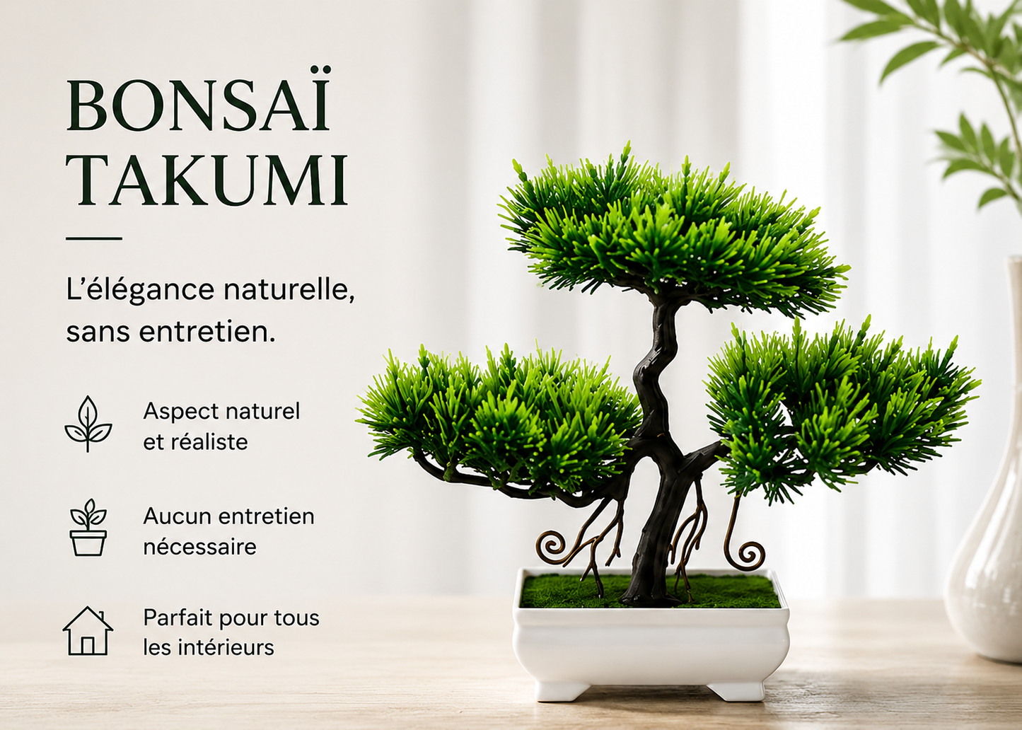 Bonsaï artificiel Takumi Mavoryu au feuillage réaliste, plante décorative sans entretien pour intérieur moderne et zen