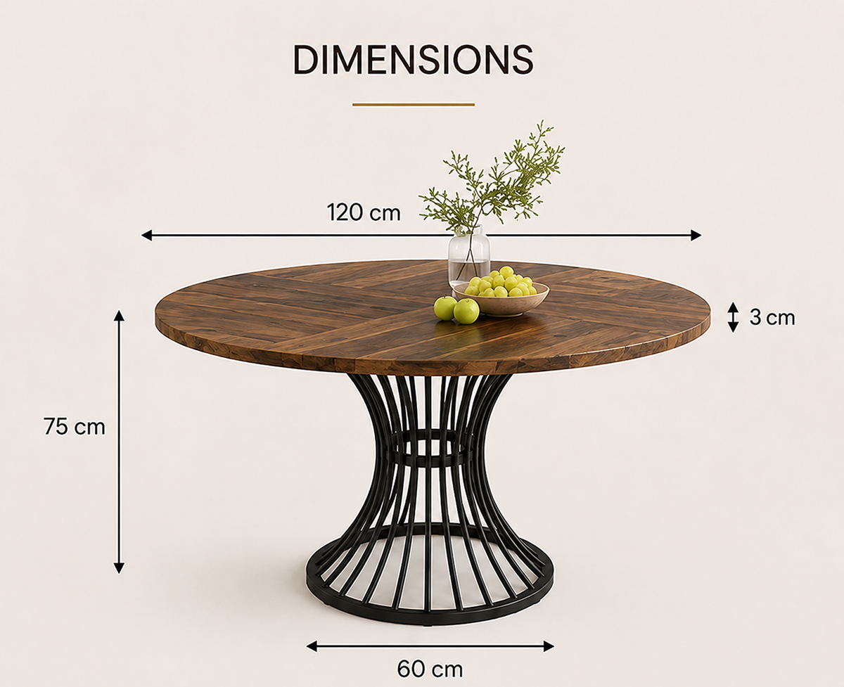 Table Ronde Akio – Effet Bois & Métal 120 cm
