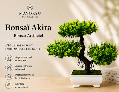 Bonsaï artificiel Akira – Vert naturel – 20 × 18 cm