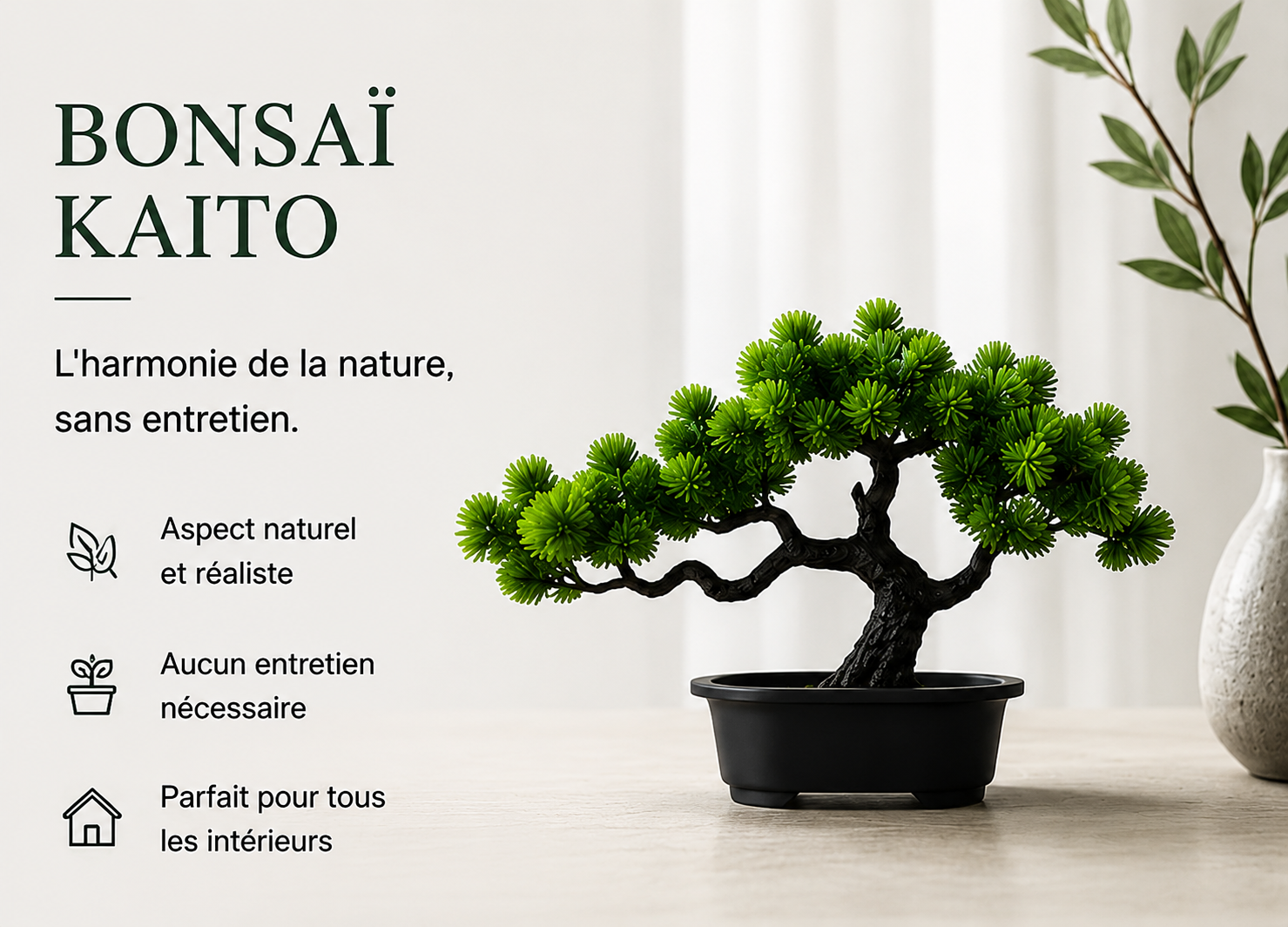 Bonsaï artificiel Kaito Mavoryu au feuillage réaliste, plante décorative sans entretien pour intérieur zen