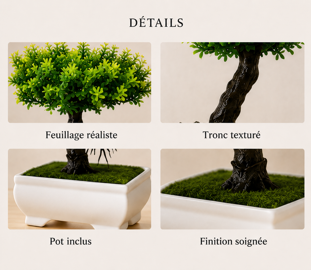 Bonsaï artificiel Akira – Vert naturel – 20 × 18 cm