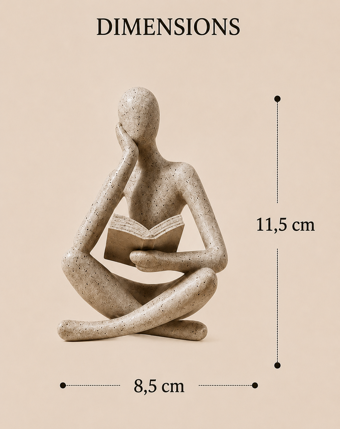 Dimensions de la sculpture Kokoro en résine effet pierre : 11,5 cm de hauteur et 8,5 cm de largeur.