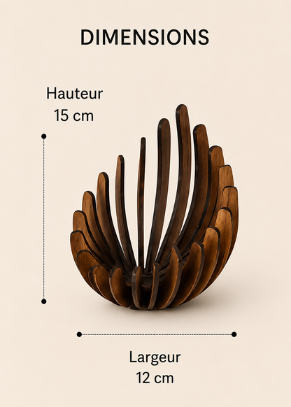 Dimensions du photophore Akari en bois naturel – hauteur 15 cm et largeur 12 cm