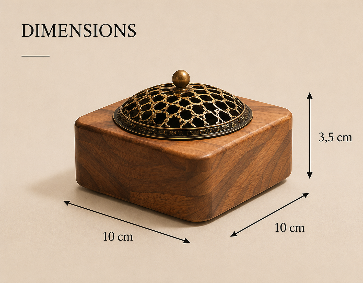 Dimensions du brûleur d'encens Kōrin Mavoryu en bois massif 10 × 10 × 3,5 cm