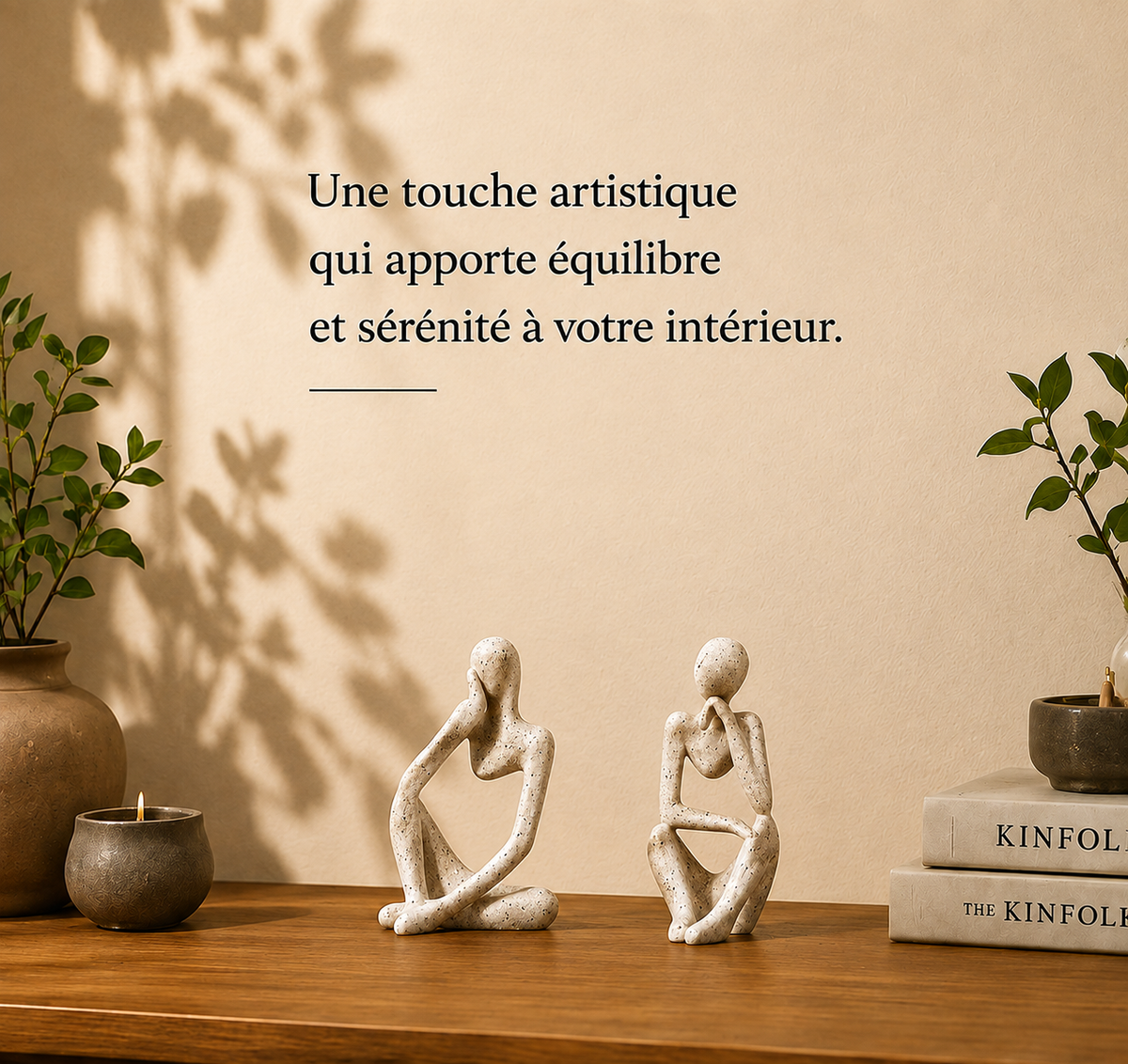 Lot de 2 statuettes Shizuka en résine sable – 12,5 cm