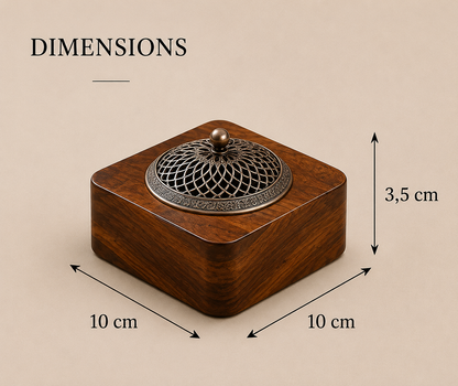 Dimensions du brûleur d'encens Shizen Mavoryu en bois massif 10 × 10 × 3,5 cm