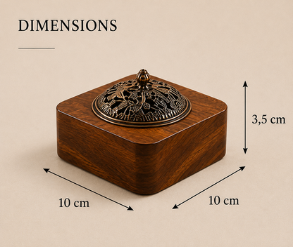 Dimensions du brûleur d'encens Kazen Mavoryu en bois massif 10 × 10 × 3,5 cm