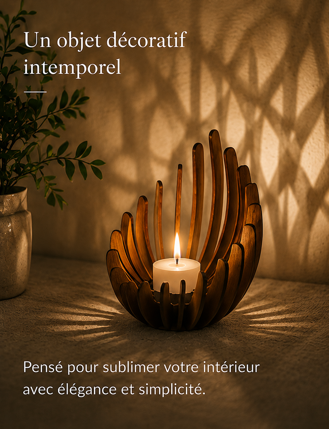 Photophore Akari en bois naturel diffusant une lumière douce et créant une décoration chaleureuse et intemporelle