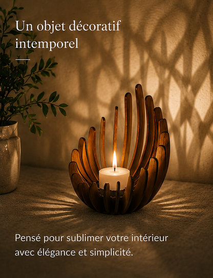 Photophore Akari en bois naturel diffusant une lumière douce et créant une décoration chaleureuse et intemporelle