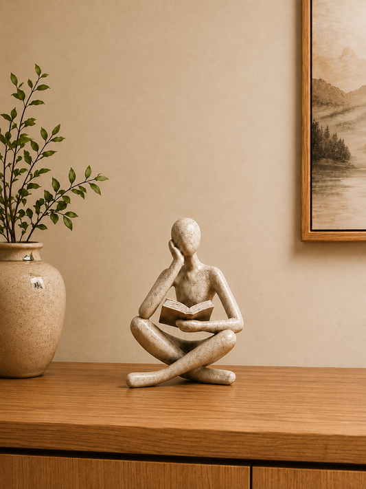 Statuette contemplative Kokoro en résine sable – 11,5 cm